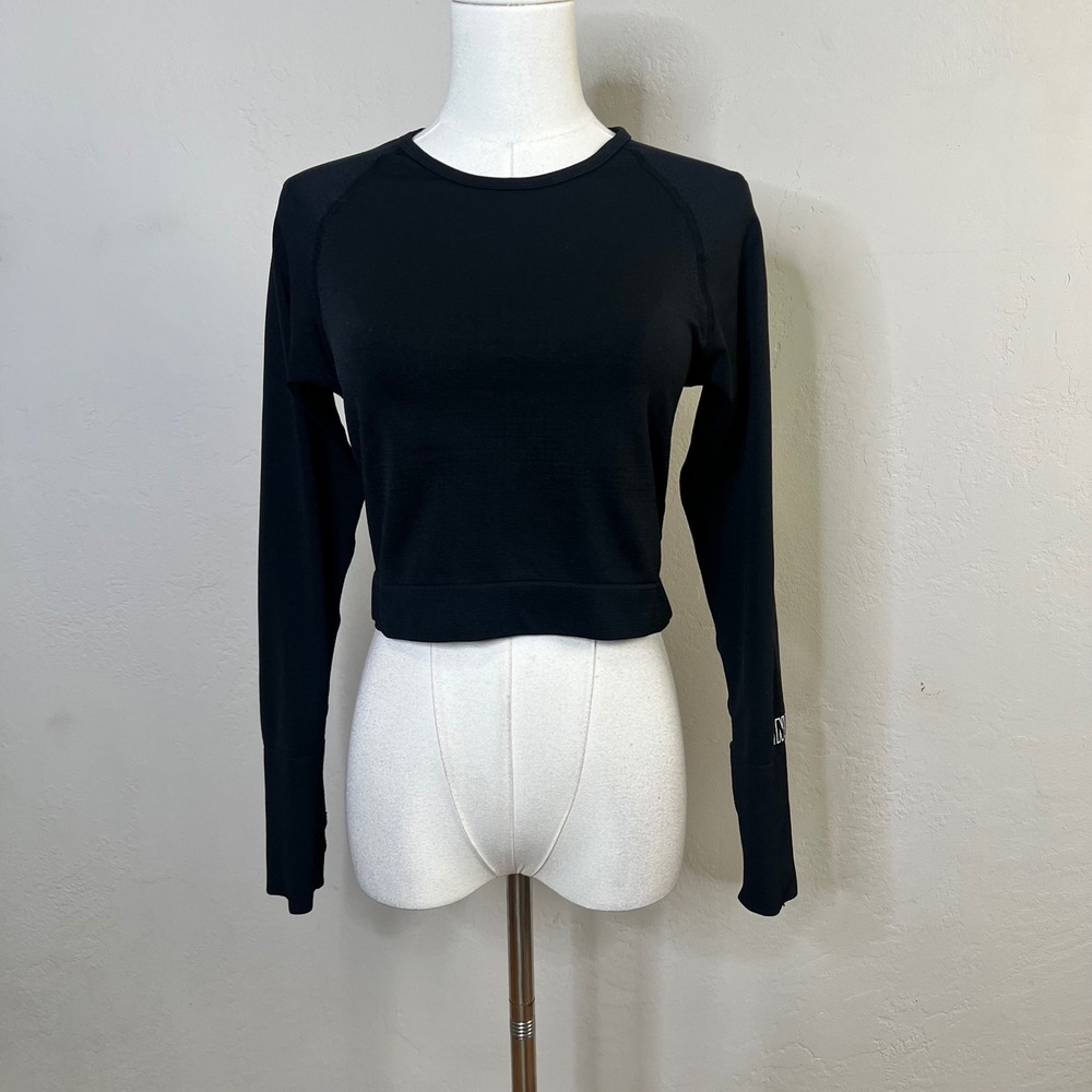 PINK Victoria's Secret Active‎ Seamless Crop Long Sleeve Top Black Large